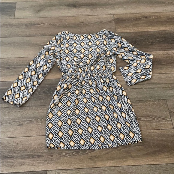 Navy & Mustard Pattern Dress - Picture 4 of 9